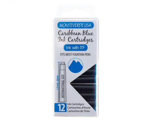 Monteverde Caribbean Blue Ink Cartridges (12 Pack)