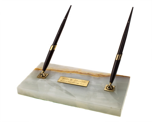 Sheaffer Imperial Touchdown Double Desk Set - Brown with Marble Base, 14kt Fine Nib (2025-0911-24)