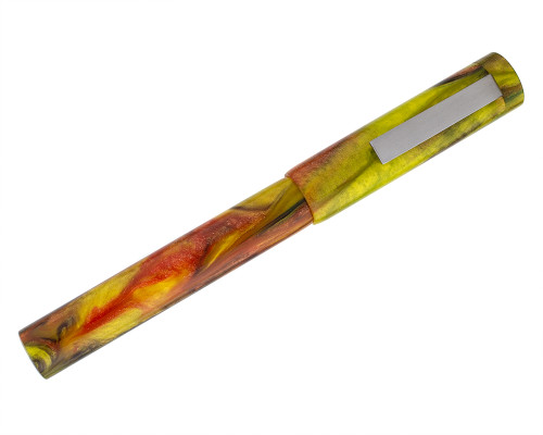 Hardy Penwrights Fountain Pen - Style 28, Yellow and Red Swirl, Steel Medium Nib (2026-0129-34)