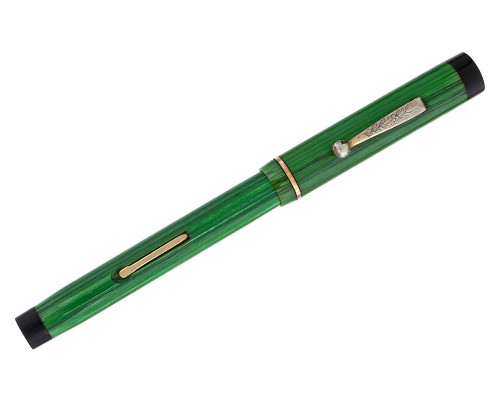 Unmarked Flat Top Lever Filler - Green, 14kt Medium Nib (2026-0408-03)