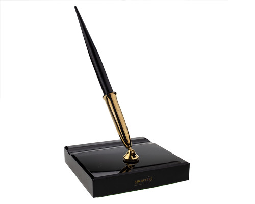 Sheaffer Snorkel Desk Set - Black with Black Marble Base, 14kt Medium Nib (2026-0408-d1)