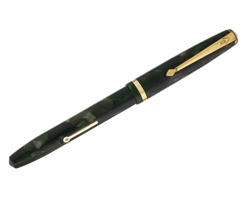 Conway Stewart 12 Lever Filler Fountain Pen - Green Marble, 14kt Medium Nib (2026-0617-31)
