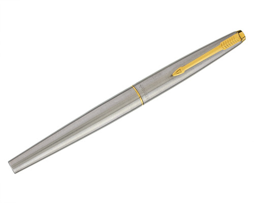 Parker 45 Flighter Fountain Pen - Stainless Steel, 14kt Broad Nib (2026-0617-51)