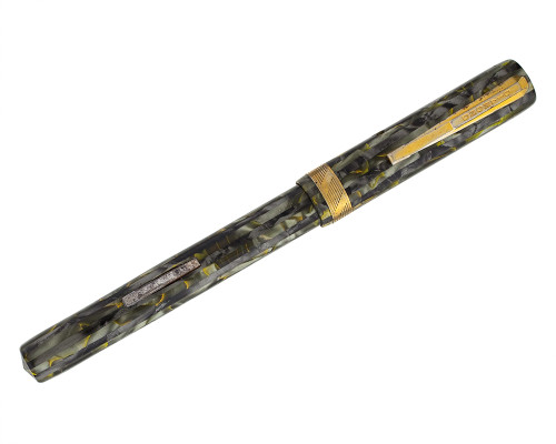 Diamond Point Fountain Pen - Grey Marble with Yellow Stripe, Steel Fine Nib (2026-0617-65)