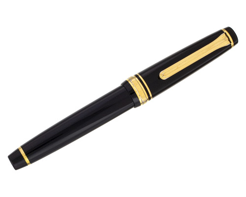 Sailor Pro Gear Slim Fountain Pen - Black with Gold Trim, 14kt Medium Nib (2026-0827-16)