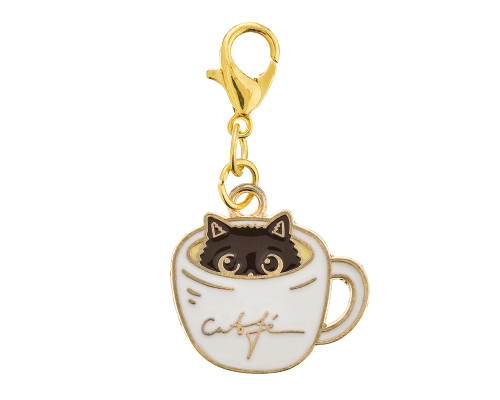 Cardinal Pens Journal Charm - Gold, Cat in a Cup