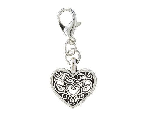 Cardinal Pens Journal Charm - Silver, Filigree Heart