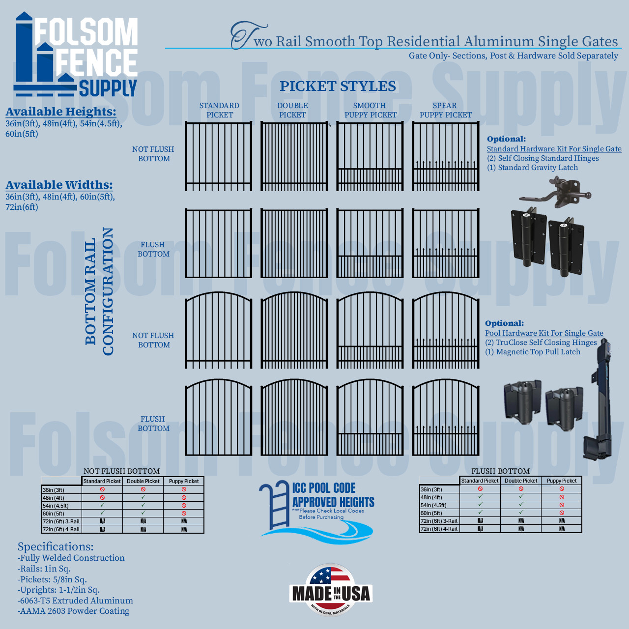 Two Rail Smooth Top Aluminum Single Gates