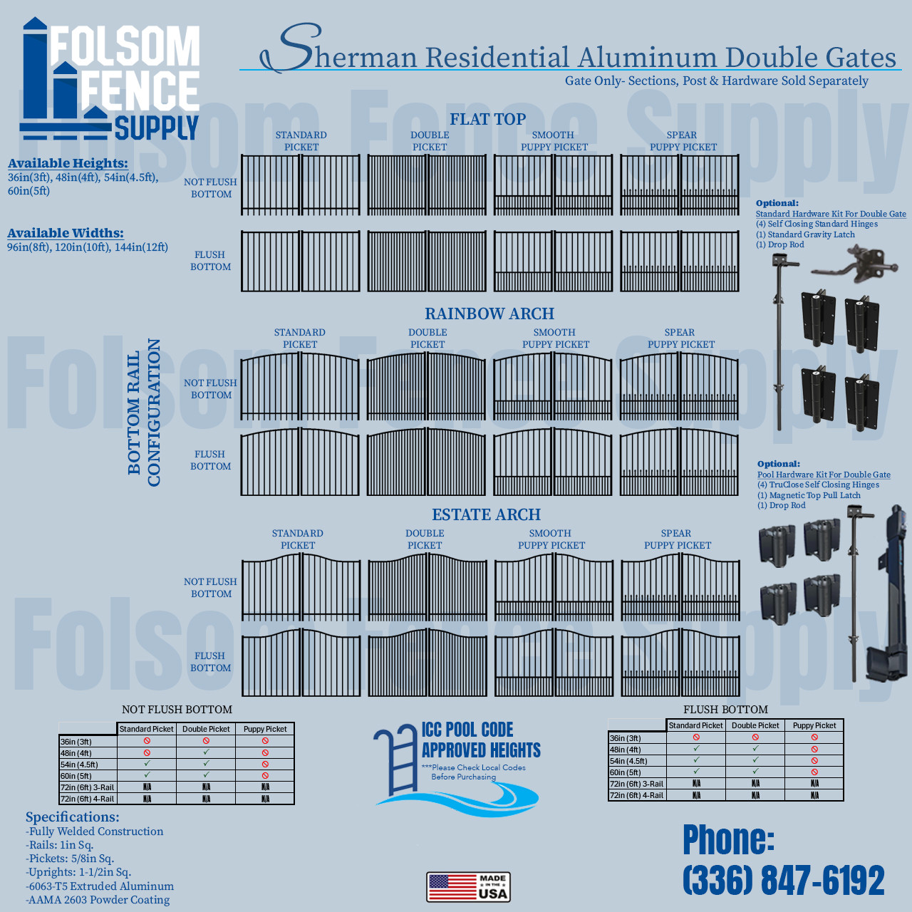 Two Rail Smooth Top Aluminum Double Gates