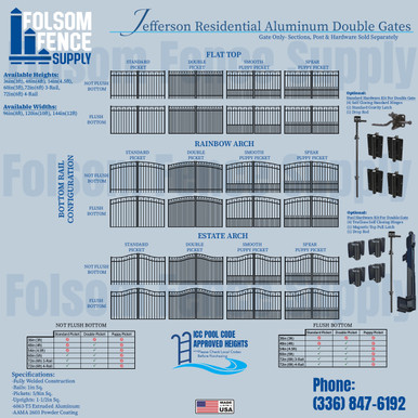 Smooth Spear Point Top Aluminum Double Gates for Fences