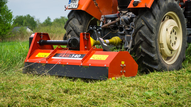 Remet FMS-140 Flail Mower right rear view in use close up