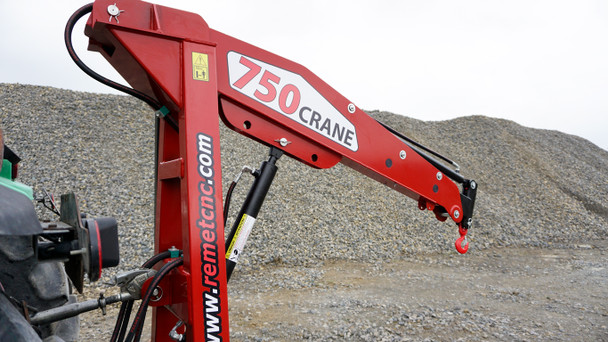 Remet C750 Hydraulic Tractor Crane - close up in the lowered position.