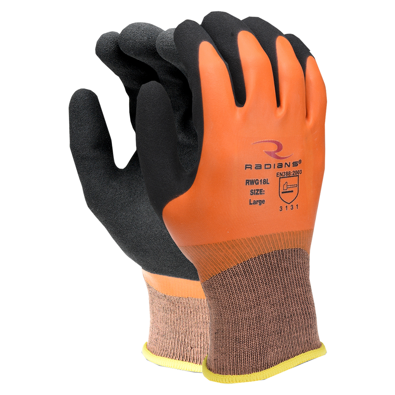 Gants de nylon orange enduits de latex, 12 paires/pqt.