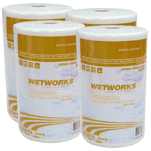 Wetworks® Super Duty Food Service Wiper White, 4 rolls shown
