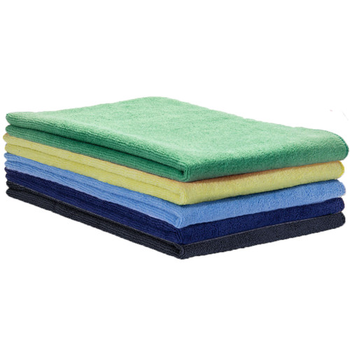 Extra-Large Microfiber Towels 16x27 300 GSM Shown in a Stack with One of Each Color