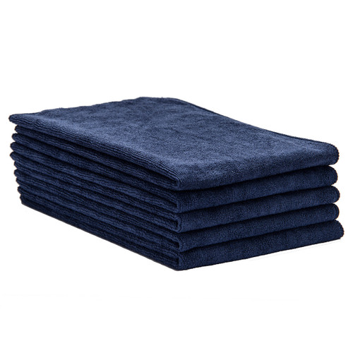 Navy Microfiber Towels 16x24, shown in a stack of 5 towels