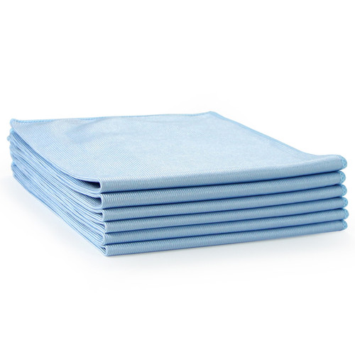 Blue 16x16 Microfiber Glass Cleaning Cloths 270 GSM, shown in a stack