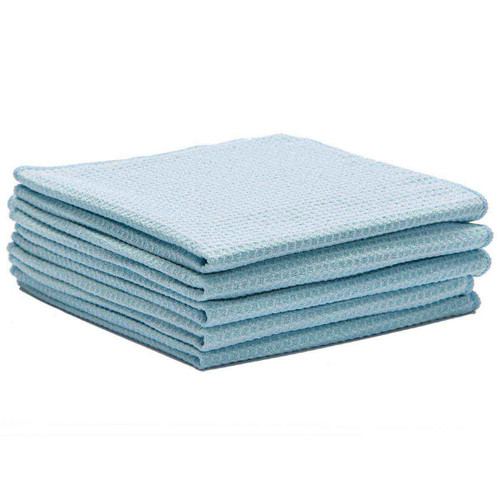 Blue 16x16 Microfiber Waffle Scrubbing Cloths, shown in a stack