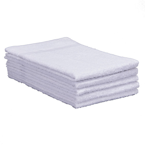 Cotton Terry Towels 16x27 Medium Weight White, shown in a stack of five