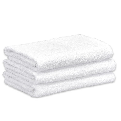 Cotton Terry Bath Towels 20x40 White, shown in a stack of three