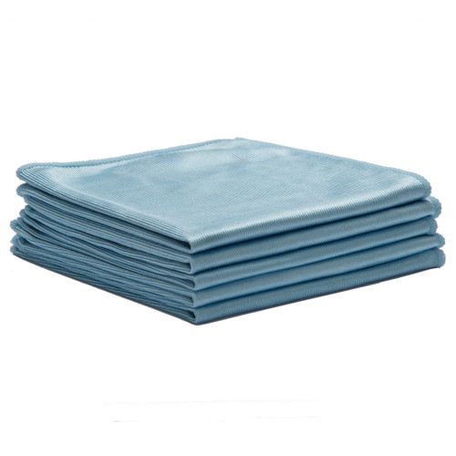 Microfiber Cloths Glass 16x16 Blue bulk 50 pack , shown in a stack of five
