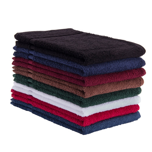 Premium Car Wash Body Towel 16x27 Heavyweight Cotton Terry, shown in a stack with one of each color