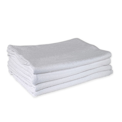 Cotton Terry Bath Sheet Towels 30x66 White, shown in a stack of four