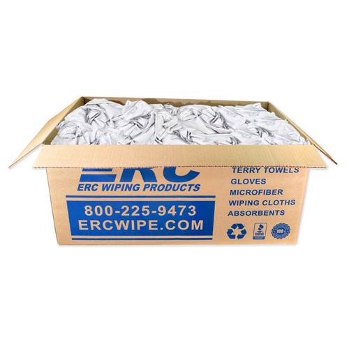 French Terry Rags Bulk New White, shown in a 25 lb. box