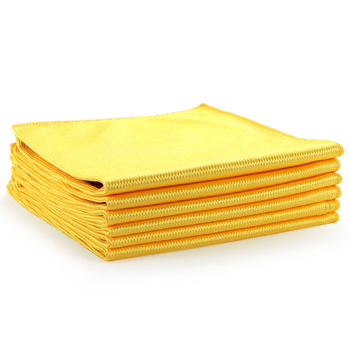 Microfiber Shiny Glass Cloths 16x16 Gold, shown in a stack of six