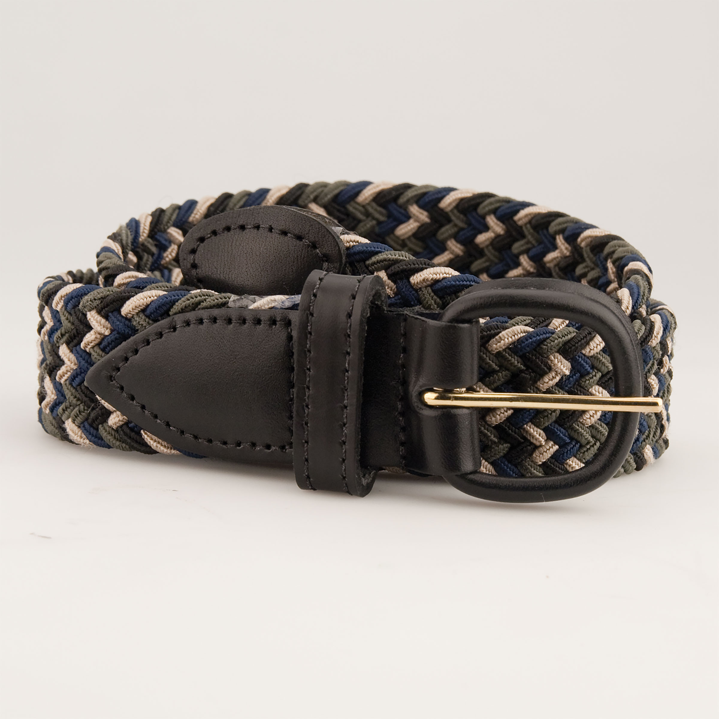 Braided Cotton Leather Tab Belt