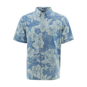 Reyn Spooner Aloha Biscus Reverse Print Shirt in color Blue