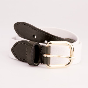 Leather Tab Cotton Belt in color White