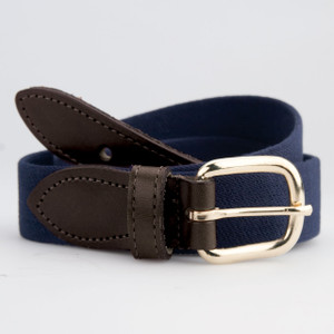 Leather Tab Cotton Belt in color Navy