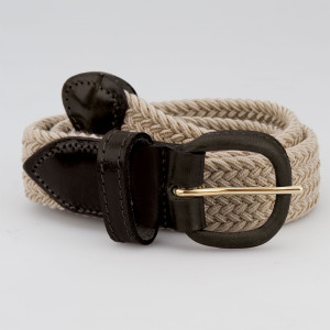 Adjustable Tab Solid Color Braided Belt in color Khaki Tan