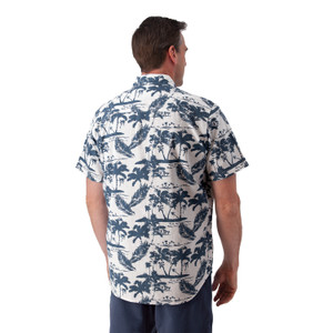 Back view of the White Ethan Organic Cotton Print Shirt with blue Palm Tree Print