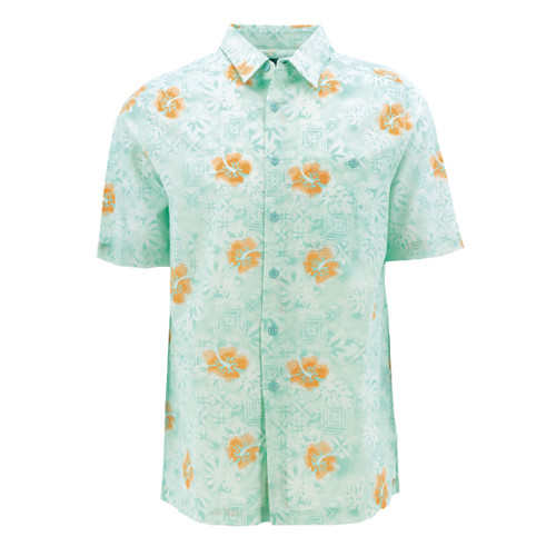 Weekender Hibiscus Garden Print Shirt in seafoam green color.
