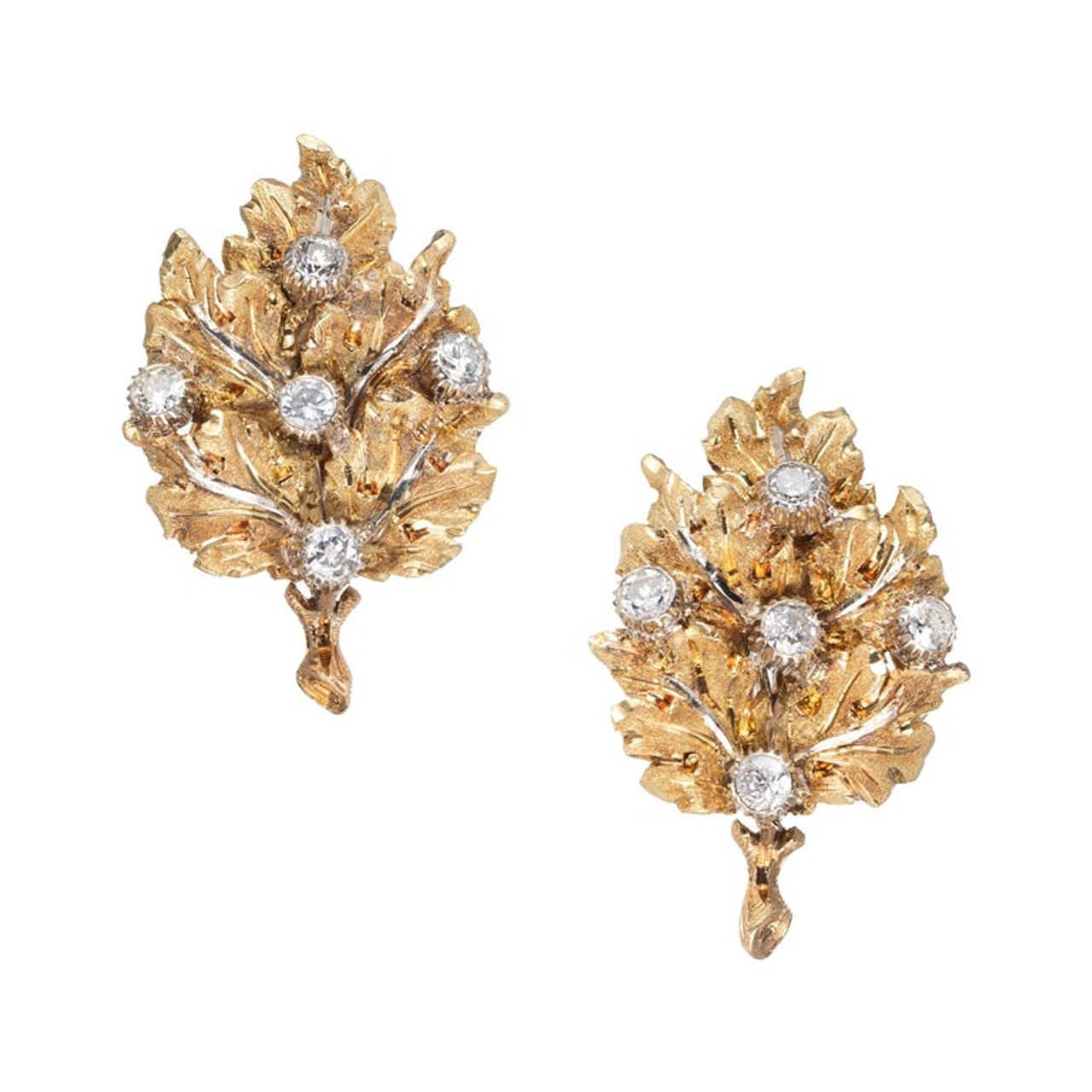 M. Buccellati .72 Carat Diamond Yellow White Gold Leaf Cluster Earrings -  petersuchyjewelers