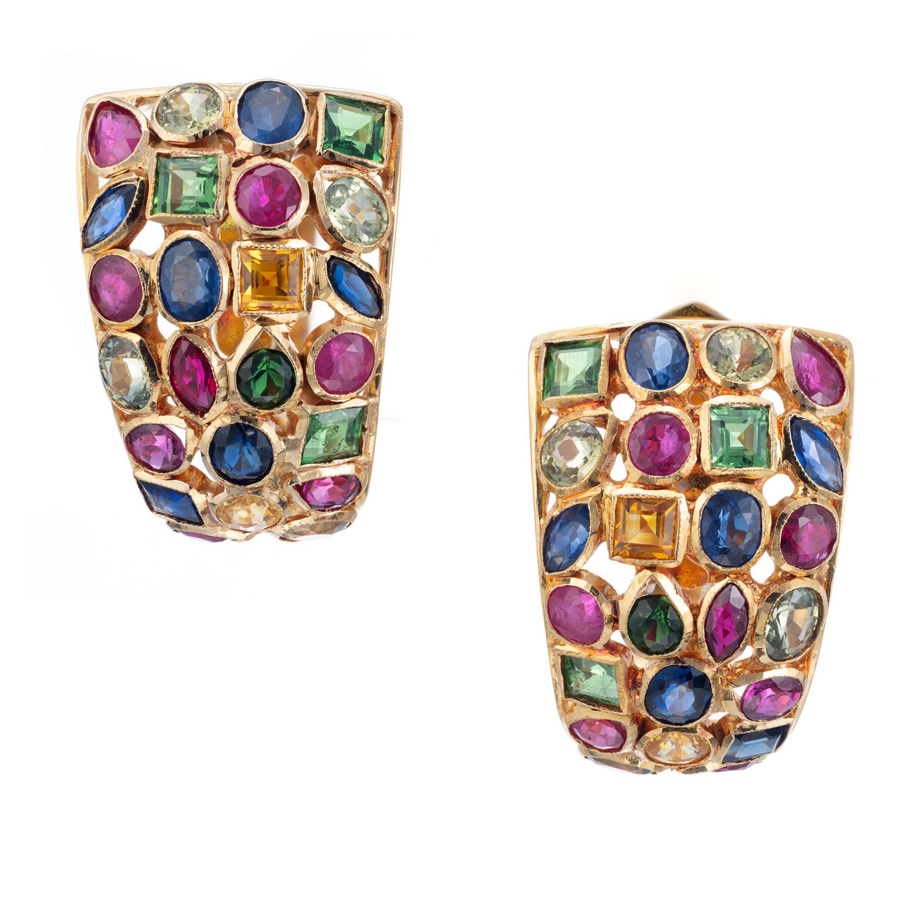 925 Silver Black Rhodium Yellow Gold Plated Pave Diamond Ruby Gemstone Emerald  Earrings