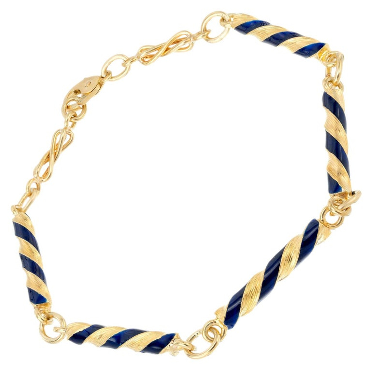 Blue Enamel 18k Yellow Gold Swirl Enamel Link Bracelet