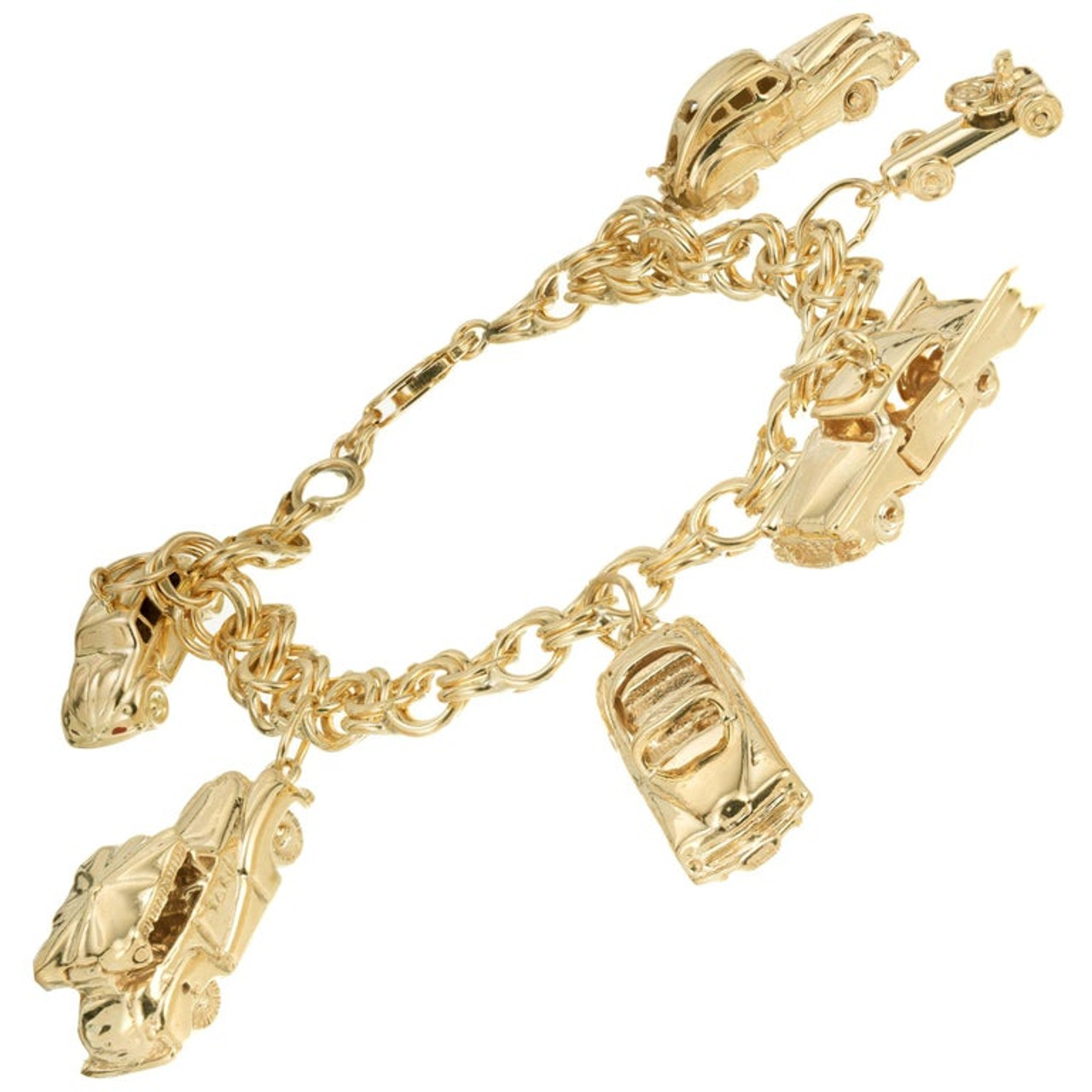 Solid Yellow Gold Double Spiral Link Charm Bracelet