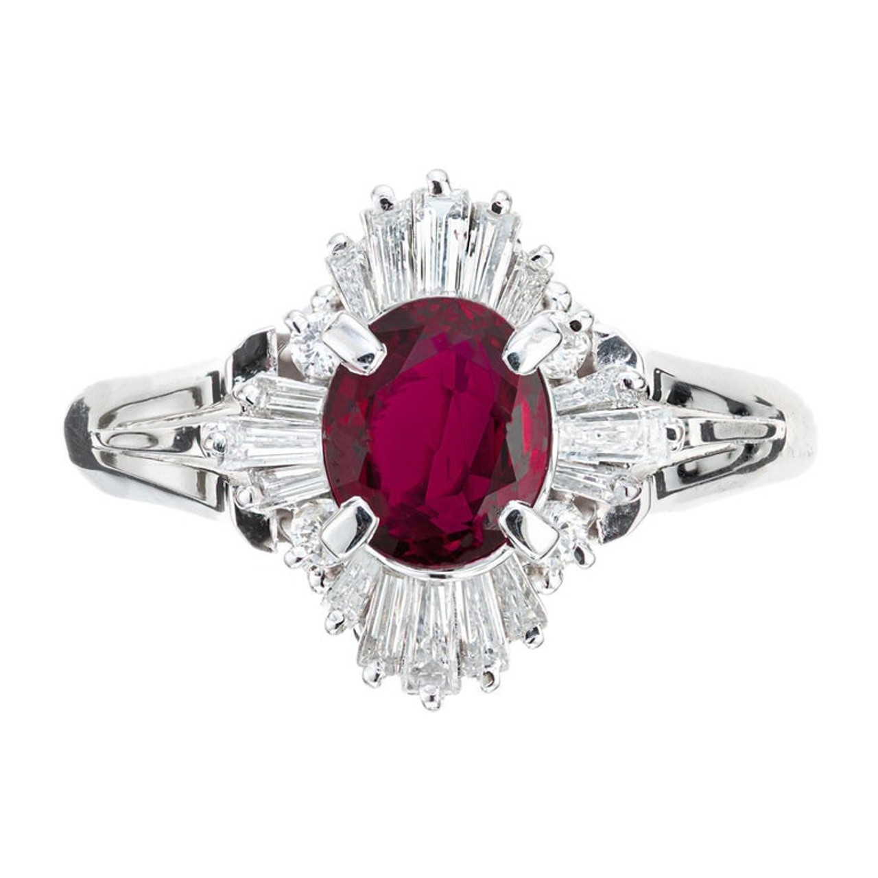 GIA Certified .95 Carat Ruby Diamond Halo Platinum Engagement Ring