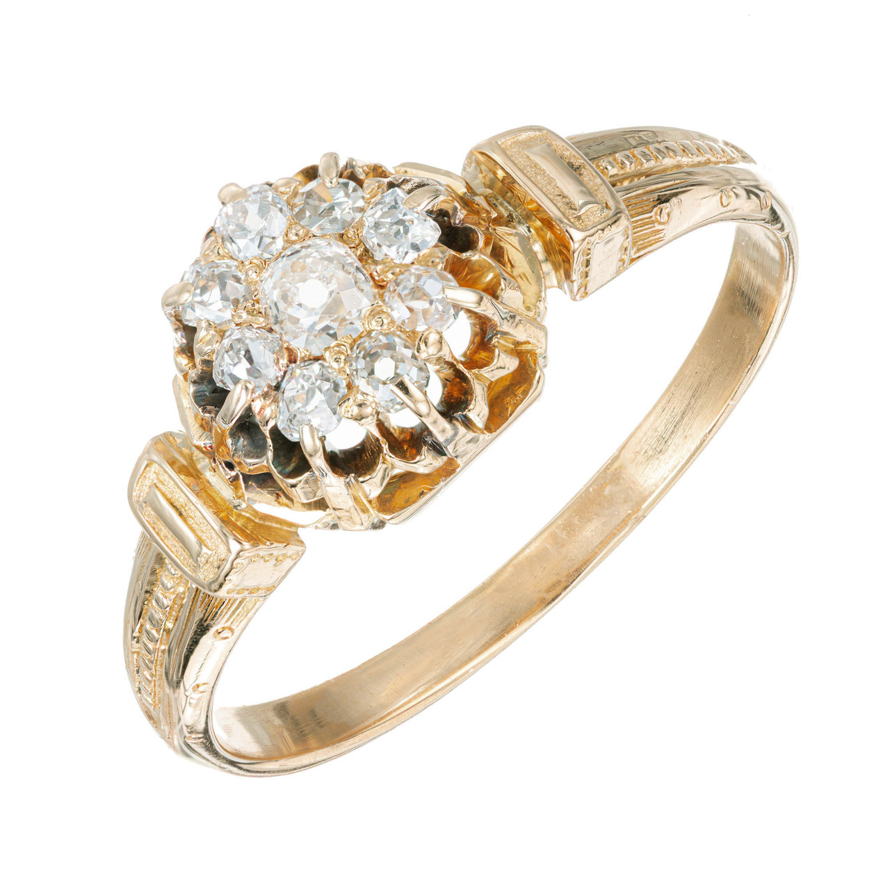 .25 Carat Diamond Yellow Gold Georgian Cluster Engagement Ring