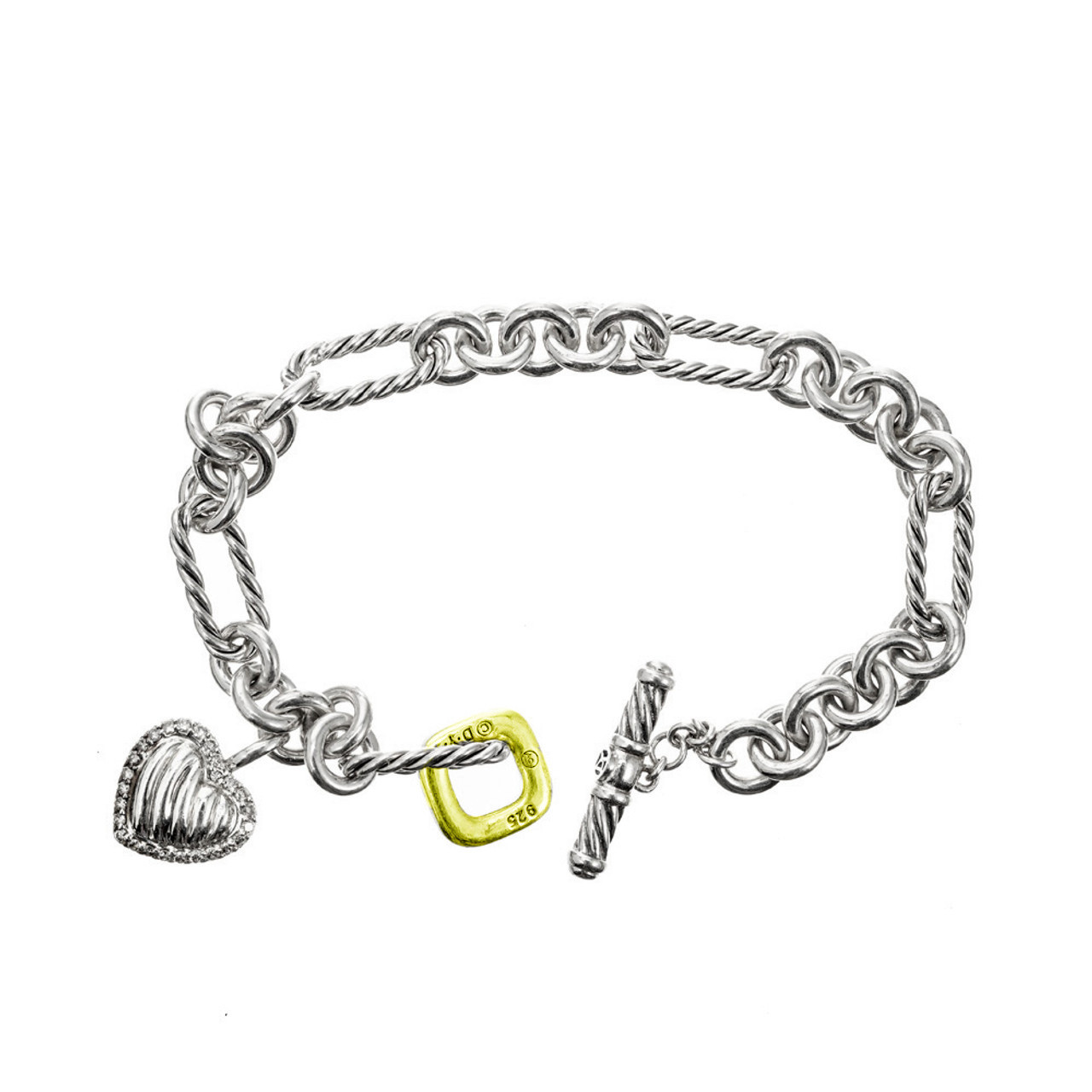 David Yurman .18 Carat Diamond Sterling Silver 18k Gold Heart