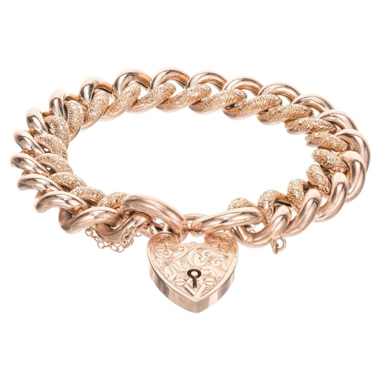 English Victorian Heart Lock Bracelet in 9k Yellow Gold