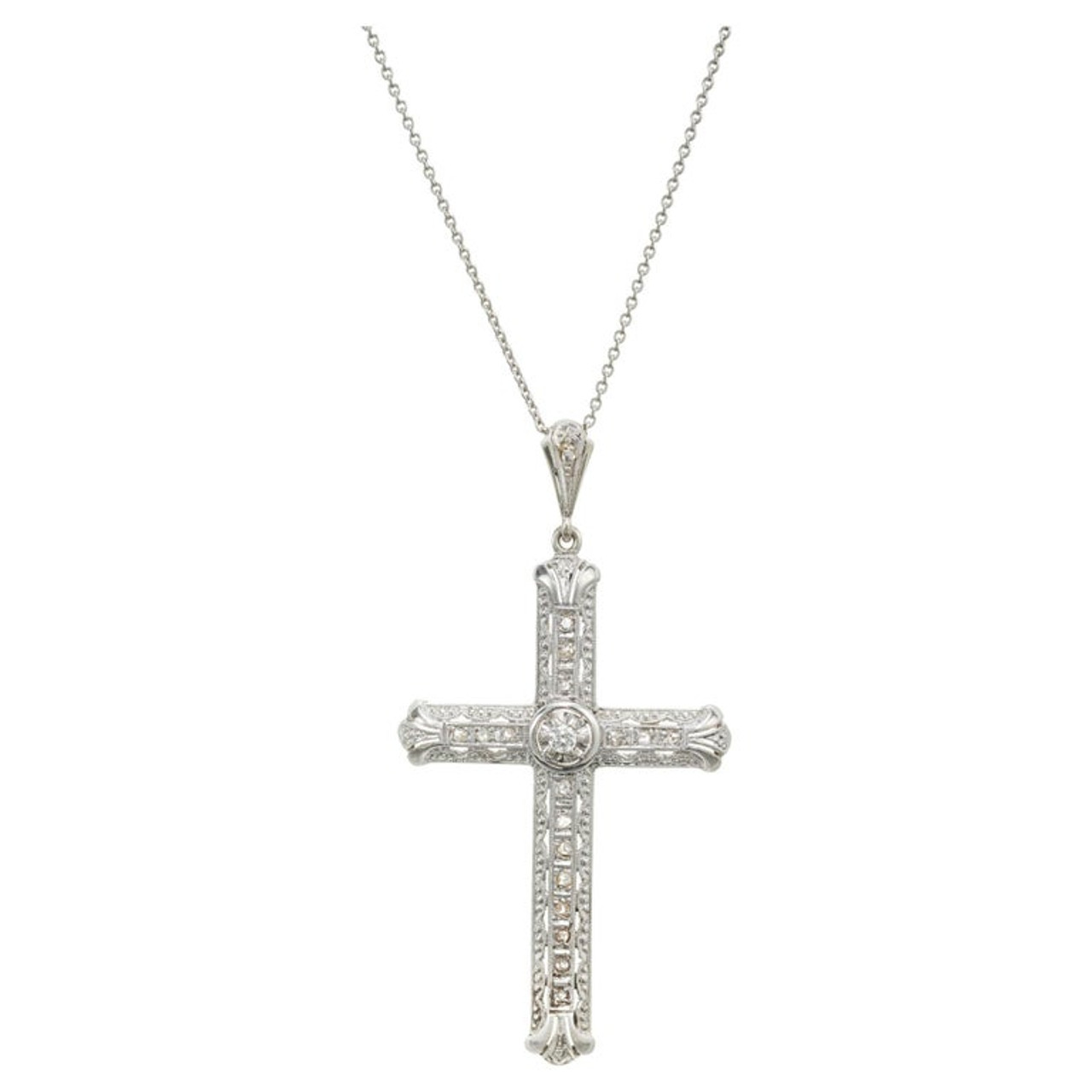 25 Carat Diamond White Gold Cross Pendant Necklace