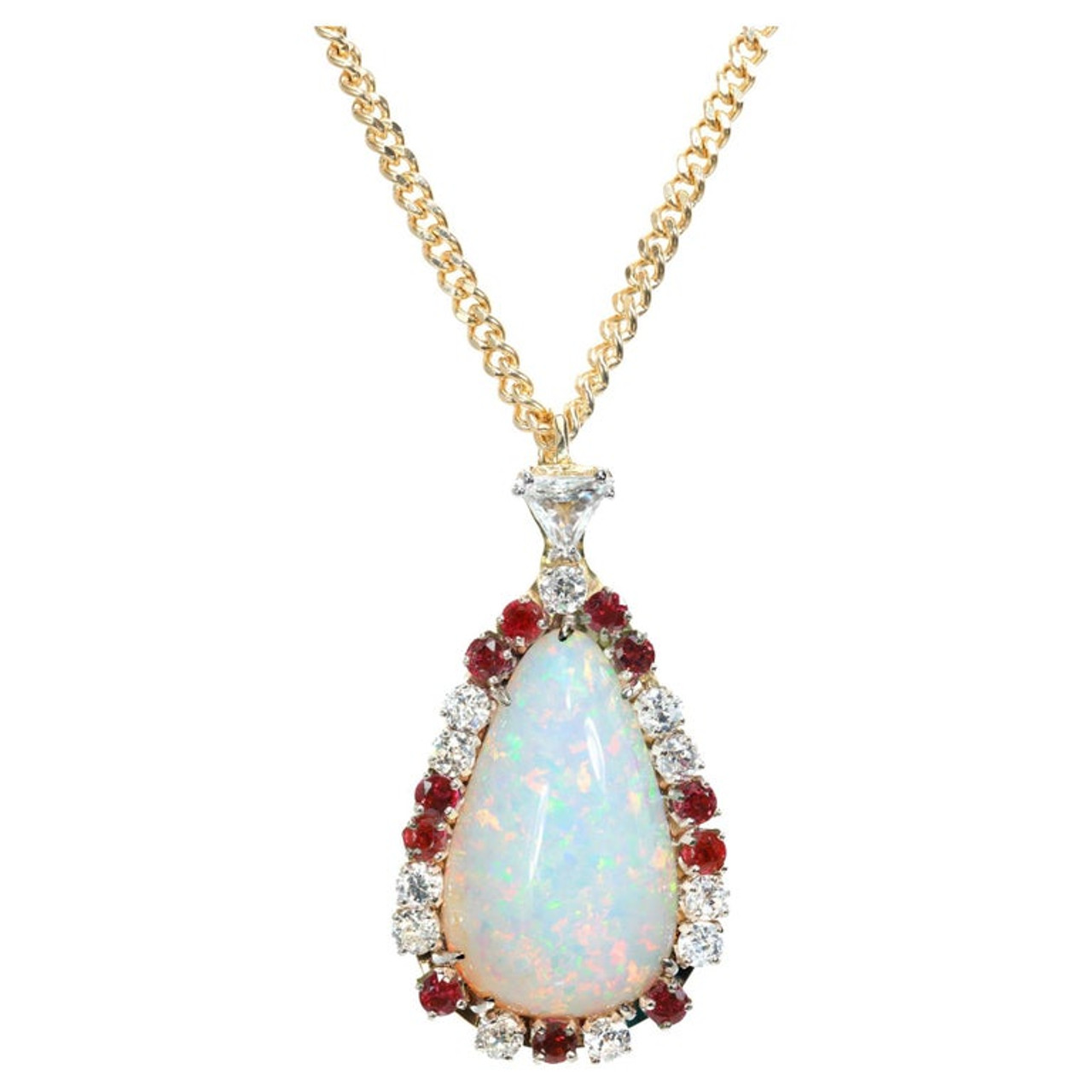 9K Gold Ruby Opal Floral Cluster Pendant Necklace – Boylerpf