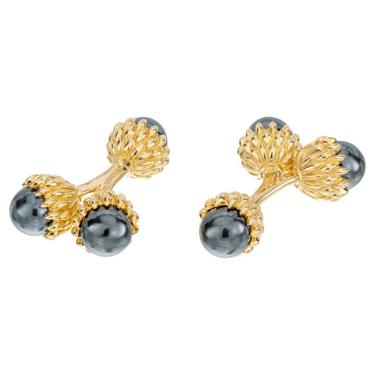 Tiffany & Co Schlumberger Hematite Yellow Gold Double Acorn