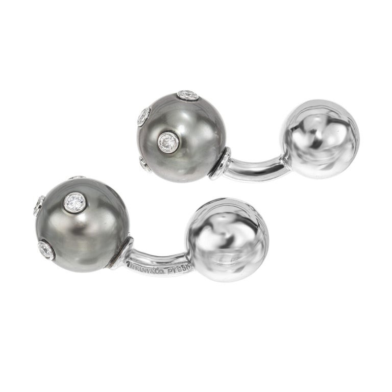 Tiffany & Co. シルバー ブラック カフリンクス Tiffany & Co .20 Carat Diamond Black Pearl Platinum Barbell