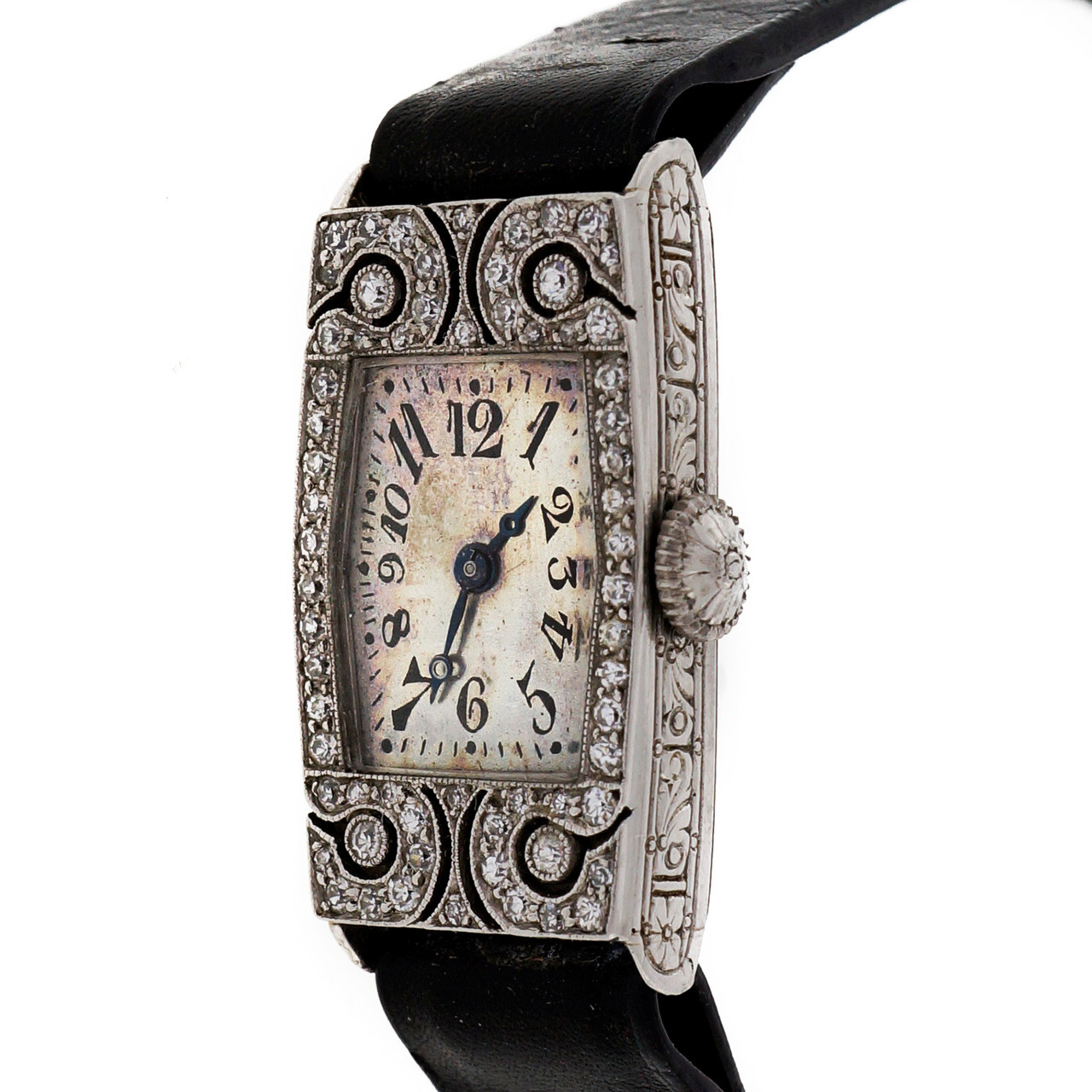 Art Deco 1920 Ladies Platinum Diamond Waltham Strap Watch -  petersuchyjewelers