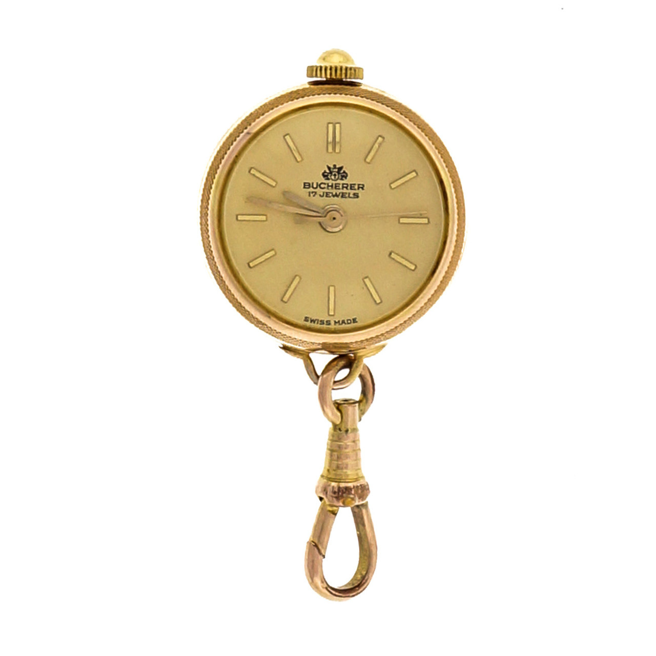 Vintage 1950 Bucherer Guilt Ball Pendant Watch Crystal Back 
